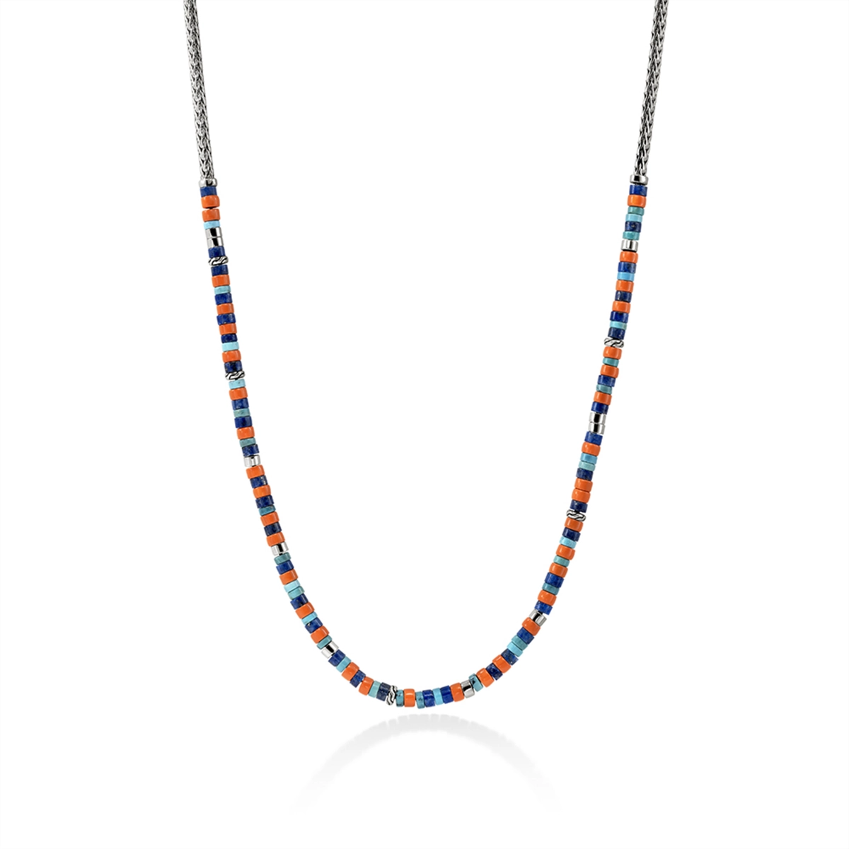 John Hardy Heishi Silver 3.5mm Slim Chain Necklace with Lapis, Turquoise, and Enamel