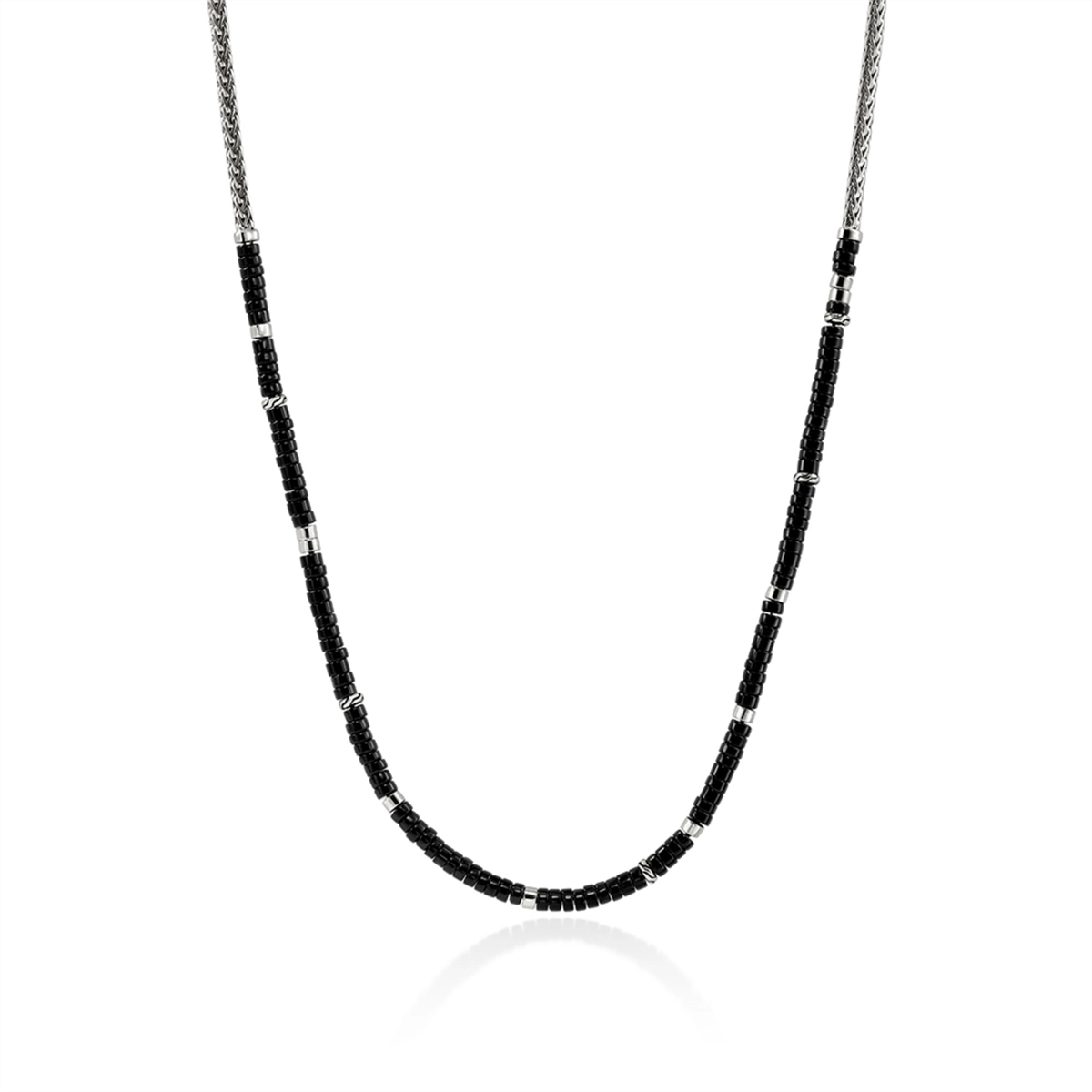 John Hardy Heishi Silver Necklace with Treated Black Onyx Beads