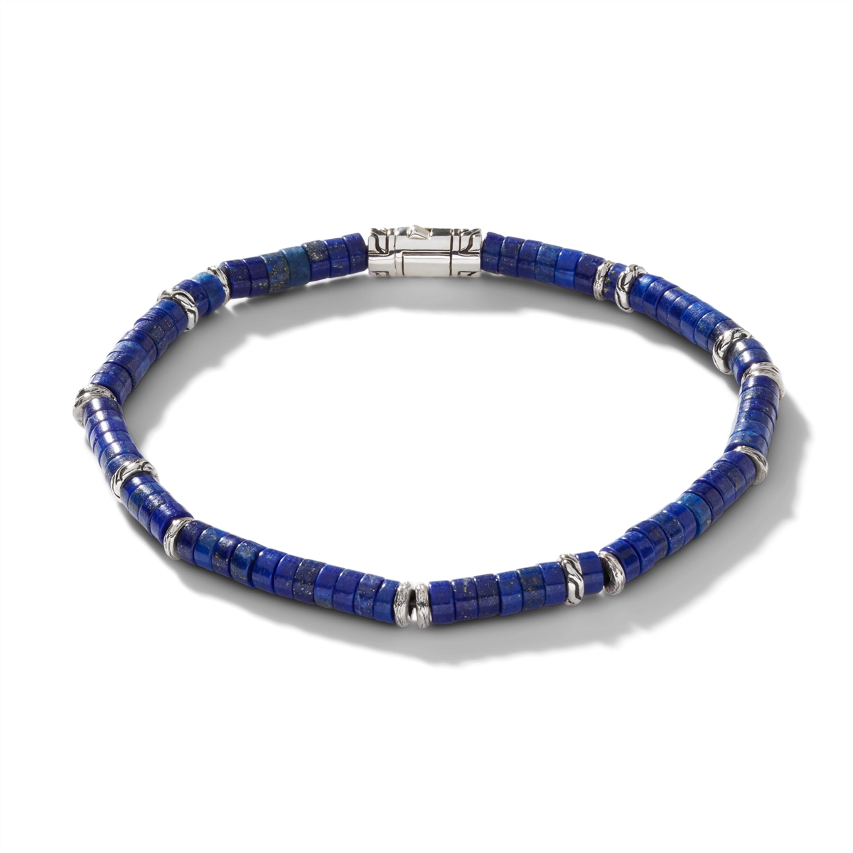 John Hardy Mens Classic Chain Heishi Sterling Silver Bracelet with 4mm Lapis Lazuli Beads