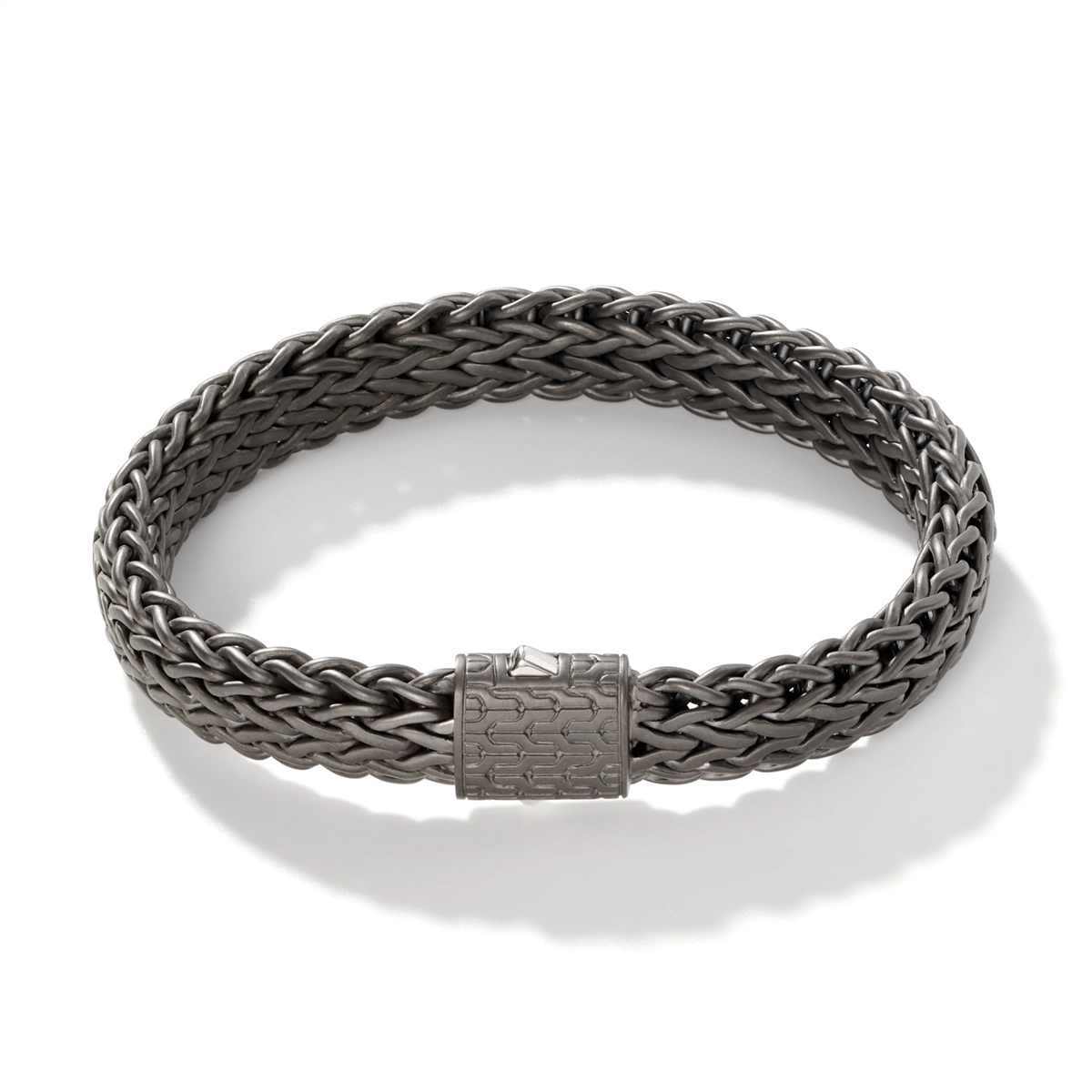 John Hardy Men's Classic Chain Silver with Matte Black/Grey Rhodium Large Flat Chain Bracelet, Size Univeral Large