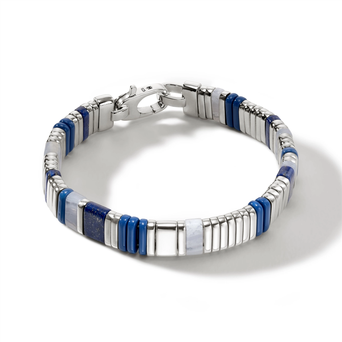 John Hardy Mens Colorblock Silver Bracelet with Lapis, Agate, and Enamel