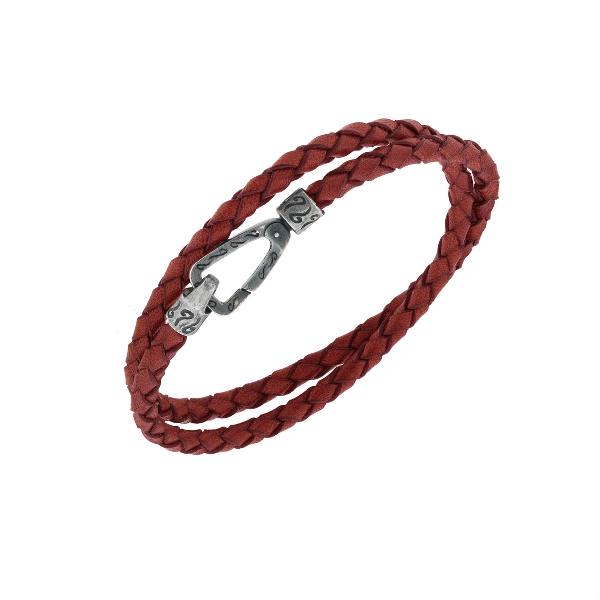 Marco Dal Maso Lash Double Wrap Oxidized Silver and Red Woven Leather Bracelet