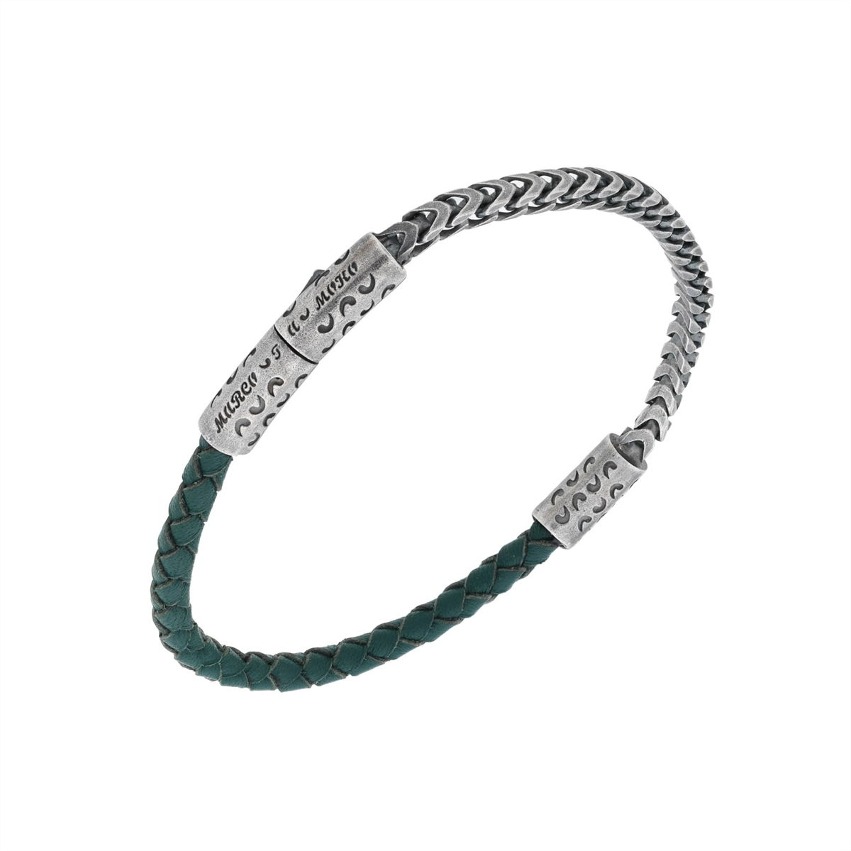 Marco Dal Maso Lash Oxidized Silver and Green Woven Leather Bracelet