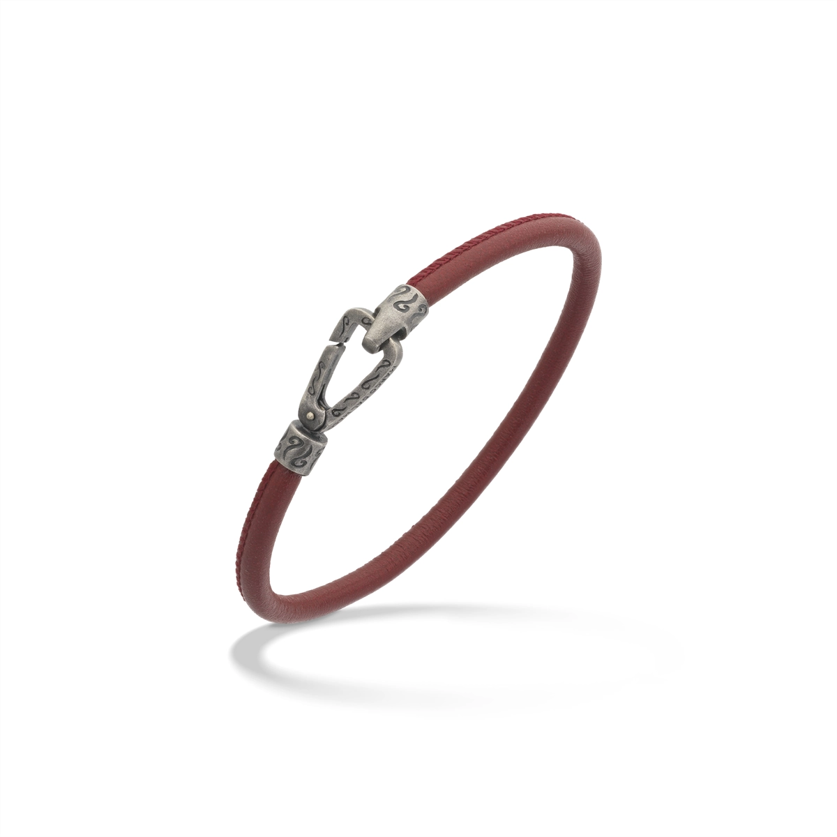 Marco Dal Maso Lash Oxidized Silver and Smooth Red Leather Bracelet