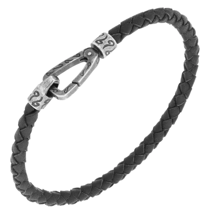 Marco Dal Maso Lash Wrap Recycled Oxidized Sterling Silver and Woven Black Leather Bracelet