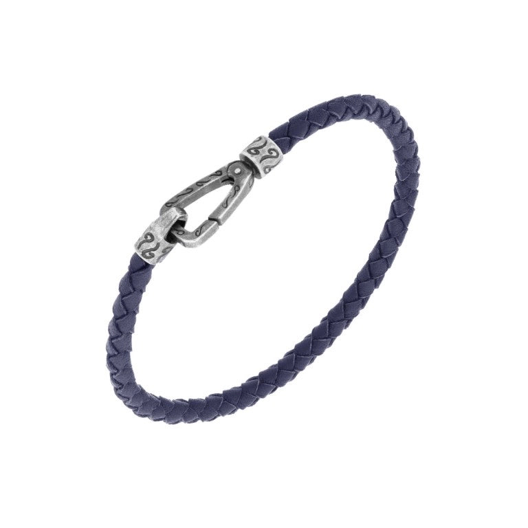 Marco Dal Maso Lash Wrap Recycled Oxidized Sterling Silver and Woven Blue Leather Bracelet