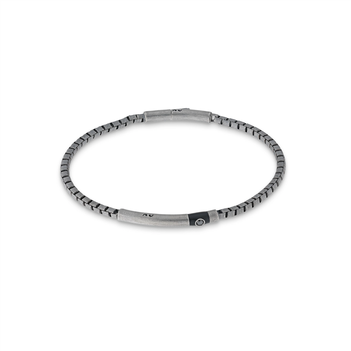 Marco Dal Maso Ulysses Carved ID Link Oxidized Silver with Black Enamel and Black Diamond Bracelet