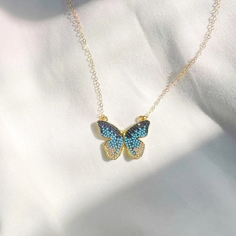 Maya Pavé Butterfly Necklace Gold Filled