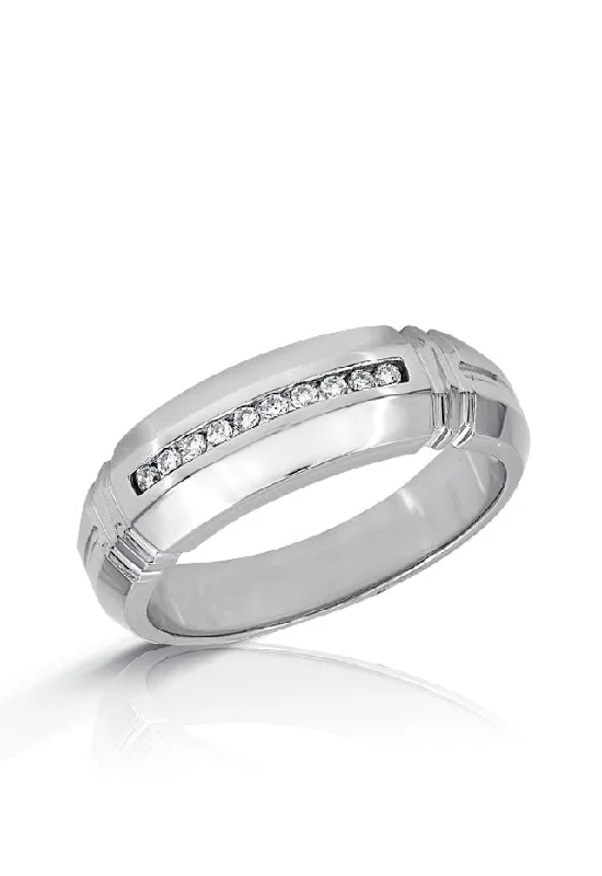 Mens 14K White Gold Diamond Ring, .14 TCW