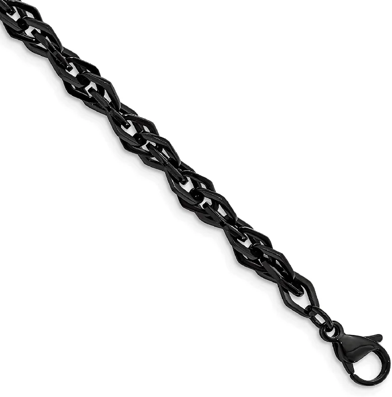 Men's Stainless Steel, Black IP, Sterling Silver Bracelet, 9 Inches