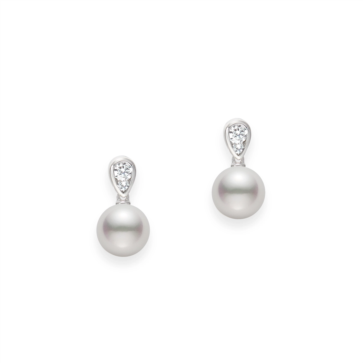 Mikimoto 18K White Gold Cultured Pearl and Diamond Drop Earrings