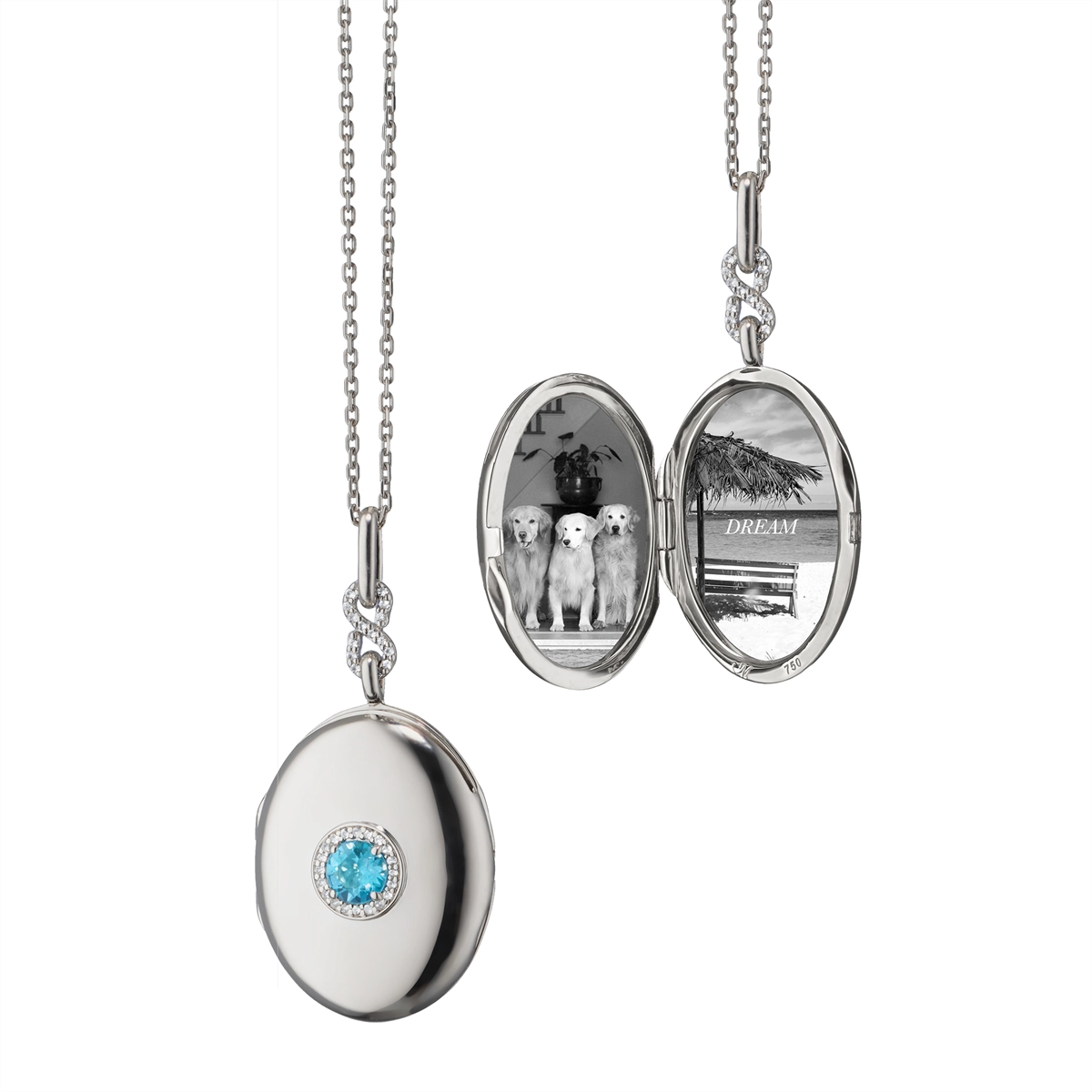 Monica Rich Kosann Sterling Silver Oval Locket Necklace with Swiss Blue Topaz and White Sapphires