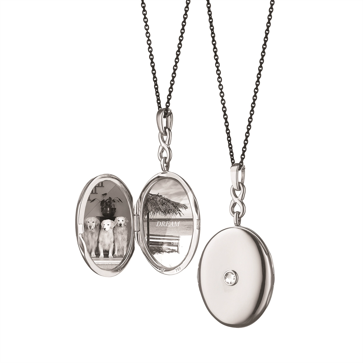 Monica Rich Kosann Sterling Silver Oval S Locket Necklace with Rose Cut White Sapphire