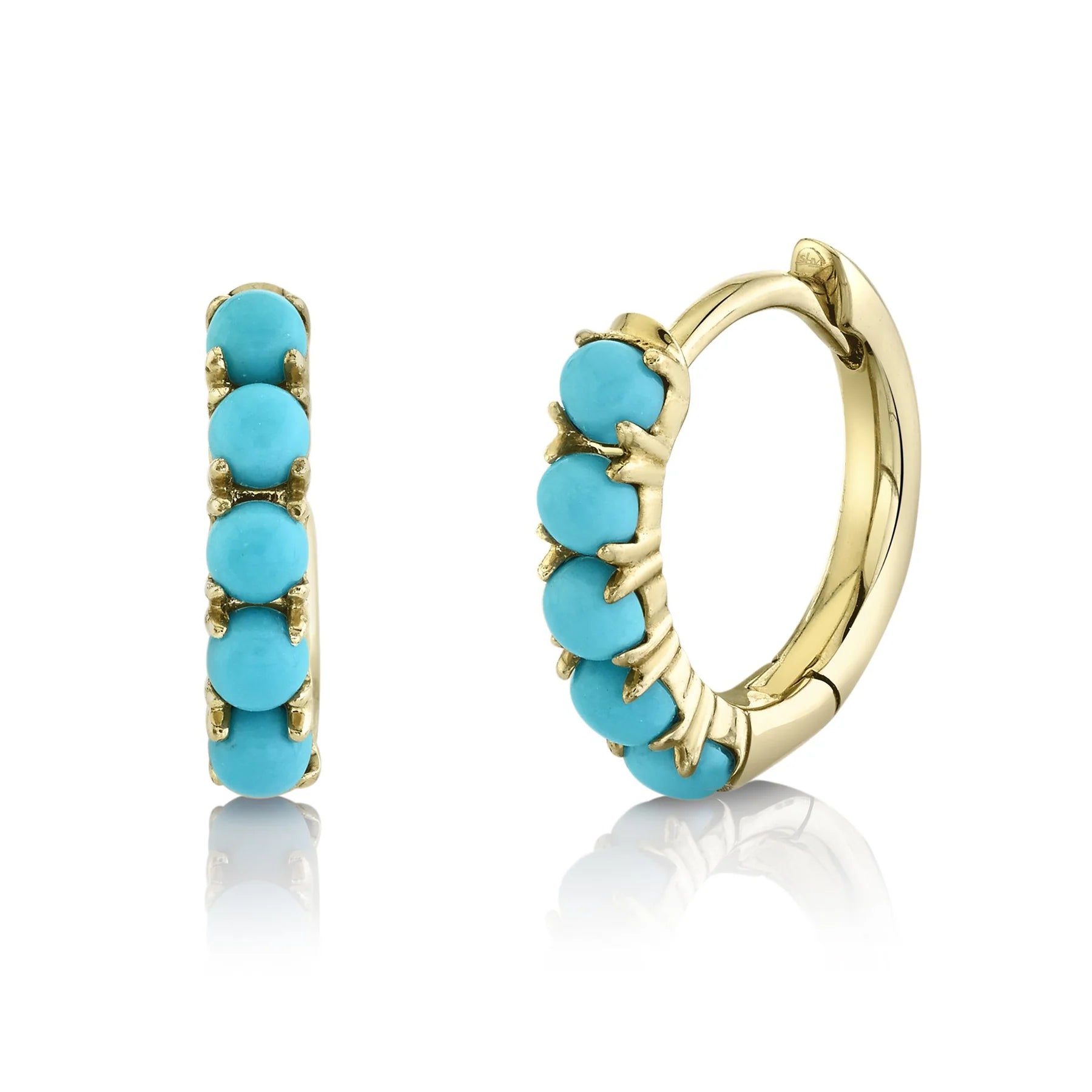 14K Gold Turquoise Huggie Hoop Earrings