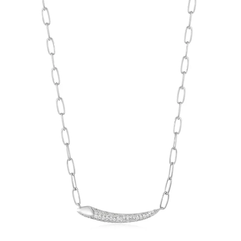 Silver Pavé Bar Chain Necklace