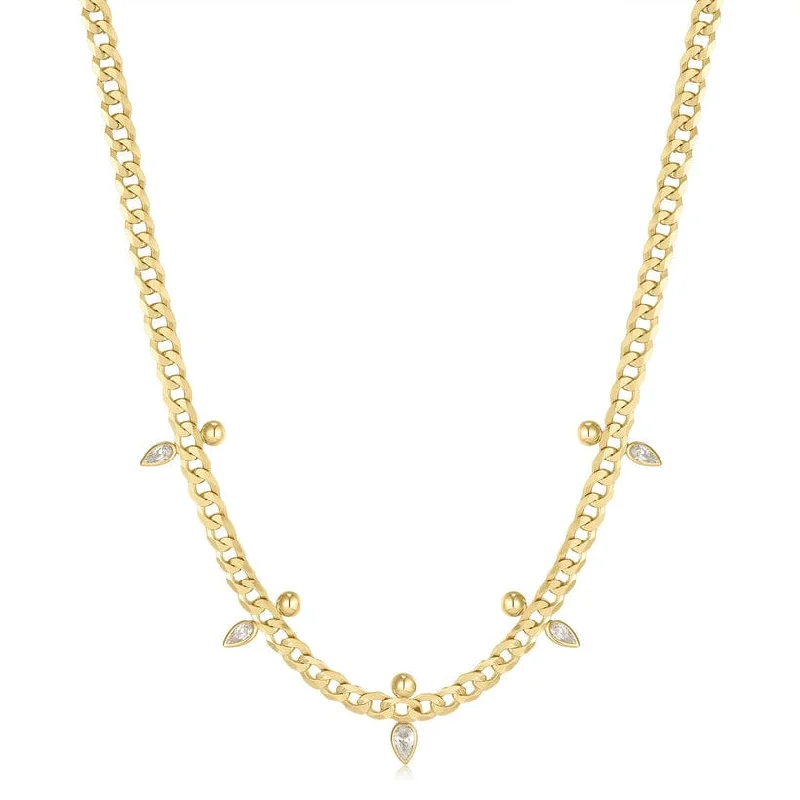 Gold Curb Chain Sparkle Point Necklace