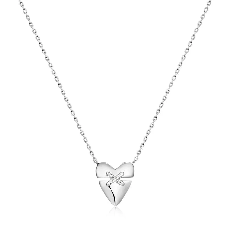 Silver Heart Kiss Pave Necklace