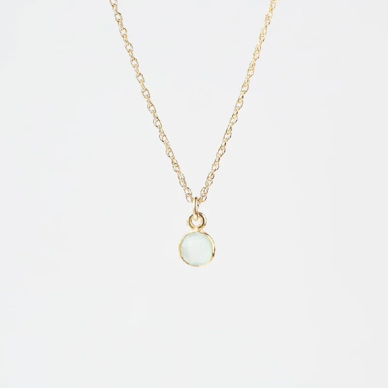 14k Gold Filled Chain with 6mm Bezel-Set Aqua Blue Chalcedony