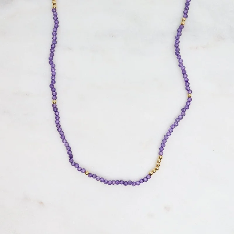 Tiny Amethyst & Gold Nugget Beaded Necklace