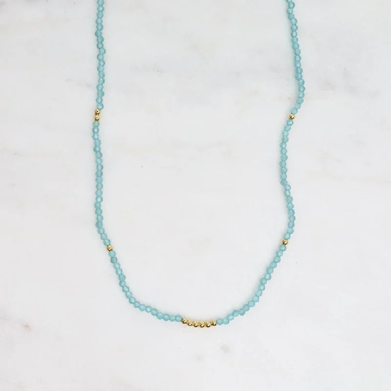 Tiny Blue Chalcedony & Gold Nugget Beaded Necklace