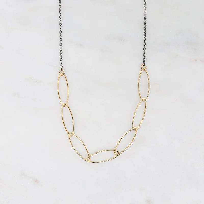 Oxidized Sterling Silver with Gold Filled Marquise Link Necklace