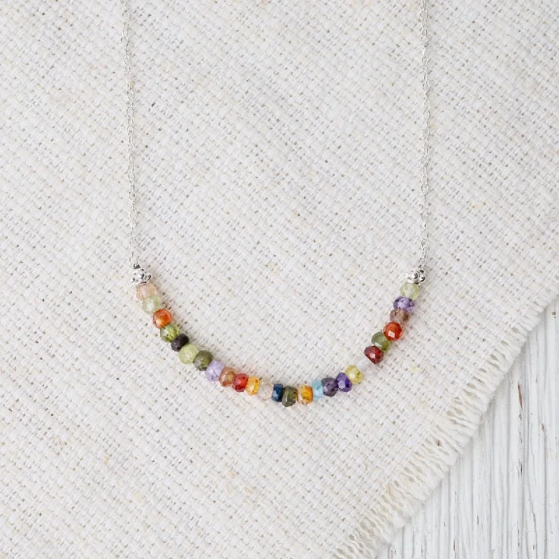 Silver Chain with Gemstone Arc - Multi Color Stones