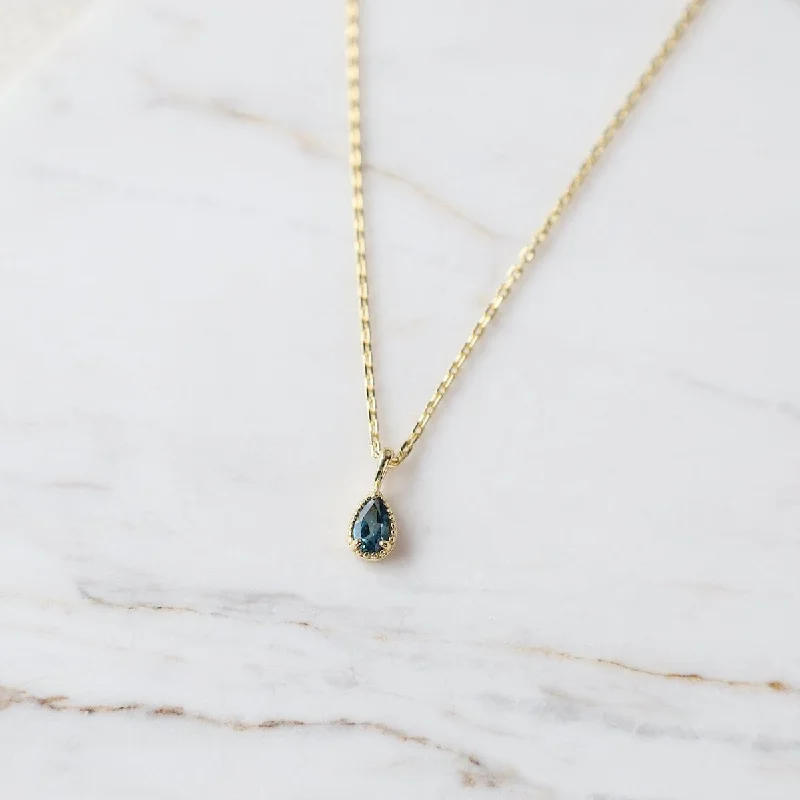 Gold Vermeil Pear Cut London Blue Topaz with Milgrain Edge Necklace