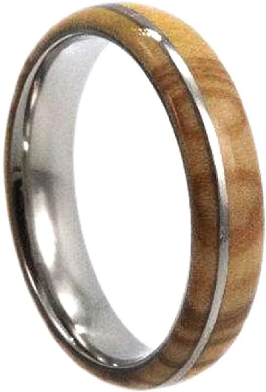 Olive Wood, Titanium Pinstripe 6mm Comfort Fit Titanium Wedding Band, Size 13.5