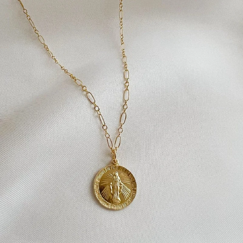 Our Lady Virgin Mary Necklace Gold Filled