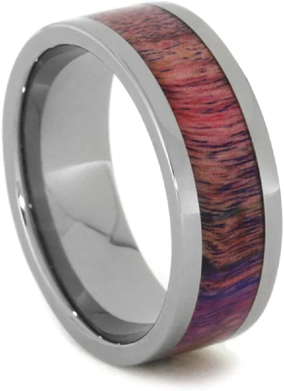 Pink and Purple Poplar Wood 8mm Comfort-Fit Titanium Wedding Band, Size 7.25