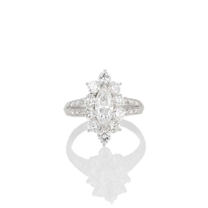 Platinum 0.71 Carat Marquise Diamond Halo Engagement Ring