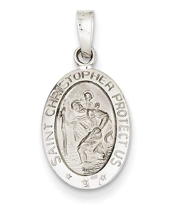 Rhodium-Plated 14k White Gold Saint Christopher Medal Charm (23x11MM)