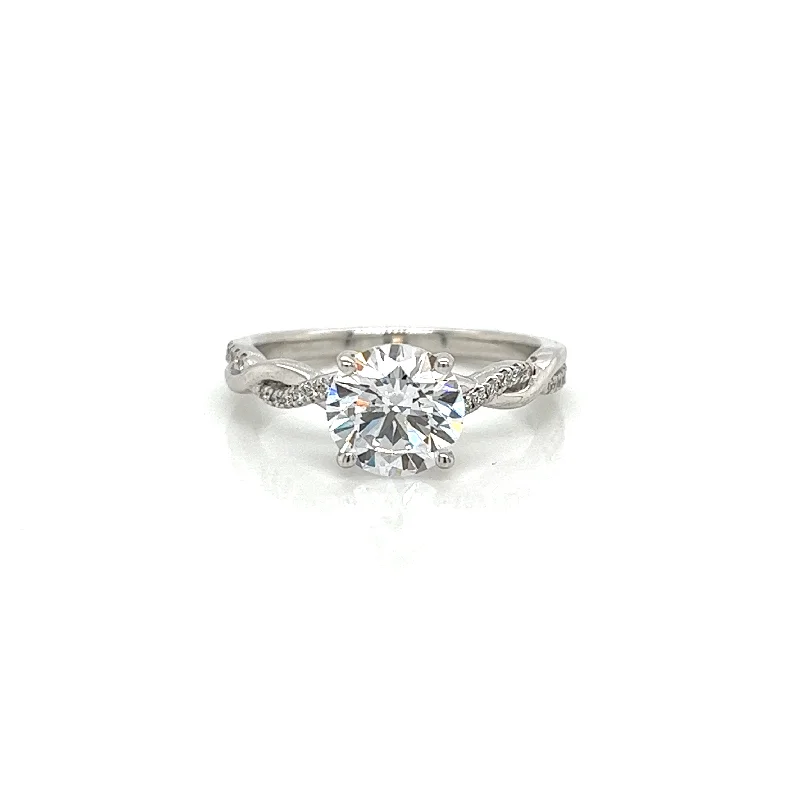 Round Center Side Stone Diamond Engagement Ring Setting in 14K White Gold (.09ctw)