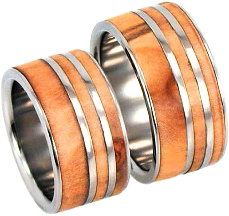 Rowan Wood, Titanium Pinstripes Interchangeable Ring, Couples Wedding Band Set, M14-F9.5