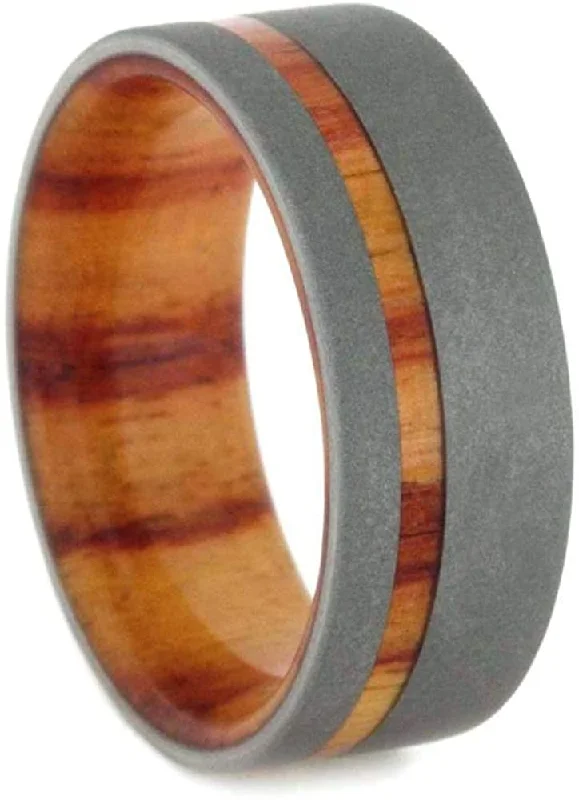 Sandblasted Titanium 8mm Comfort-Fit Tulipwood Sleeve Wedding Band Size 8.75