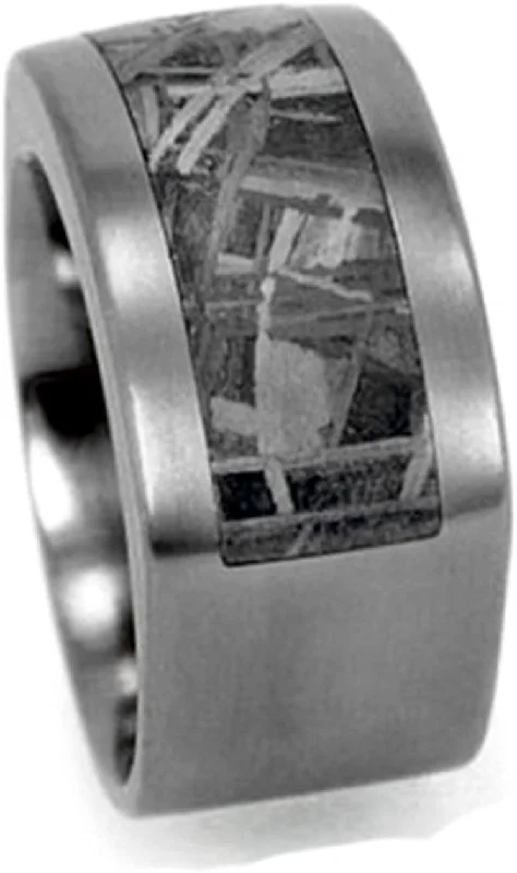 Square Gibeon Meteorite Inlay 10mm Comfort-Fit Matte Titanium Wedding Band, Size 9.25