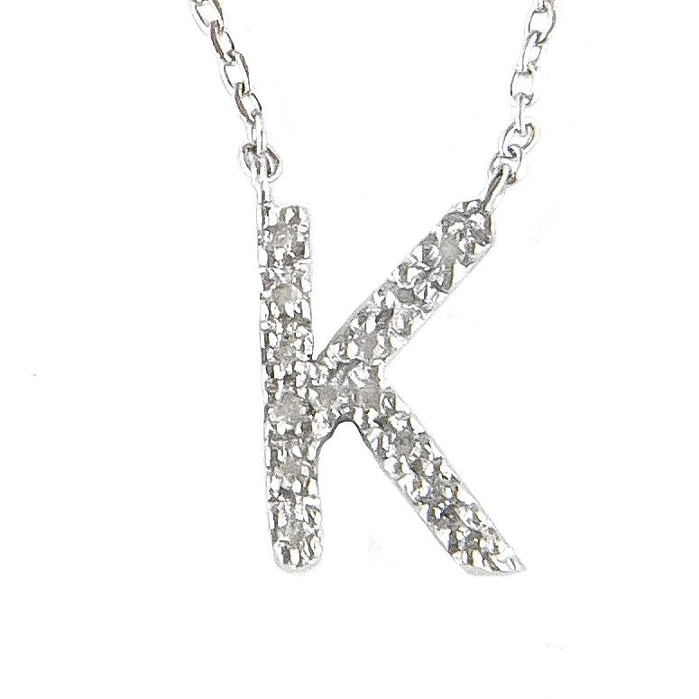 Sterling Silver Diamond Initial Necklace, K