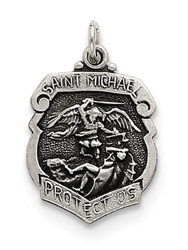 Sterling Silver St. Michael Badge Medal Charm Pendant (22X15 MM)