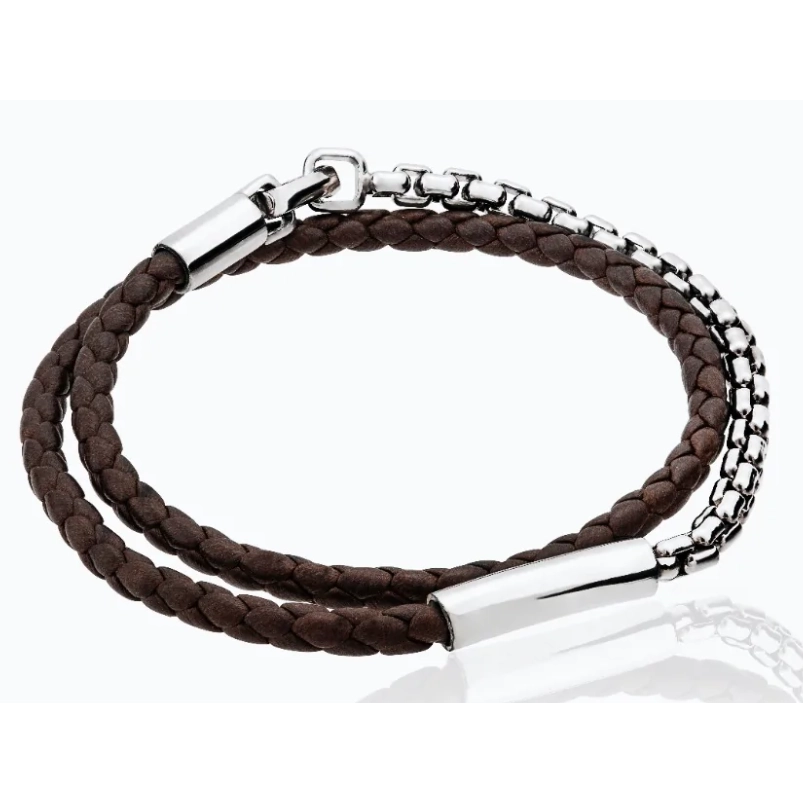 Tane Comet Sterling Silver and Brown Leather Bracelet in Medium