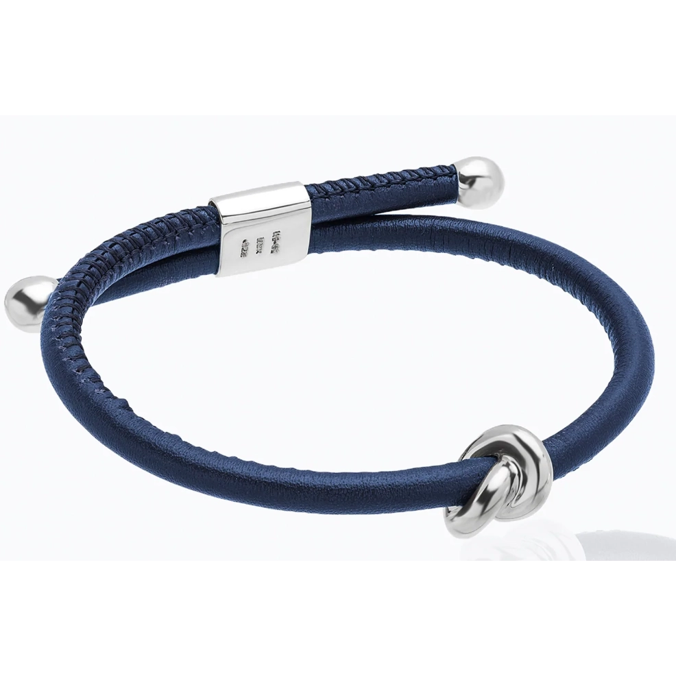 Tane Danu Sterling Silver and Blue Leather Bracelet in Medium