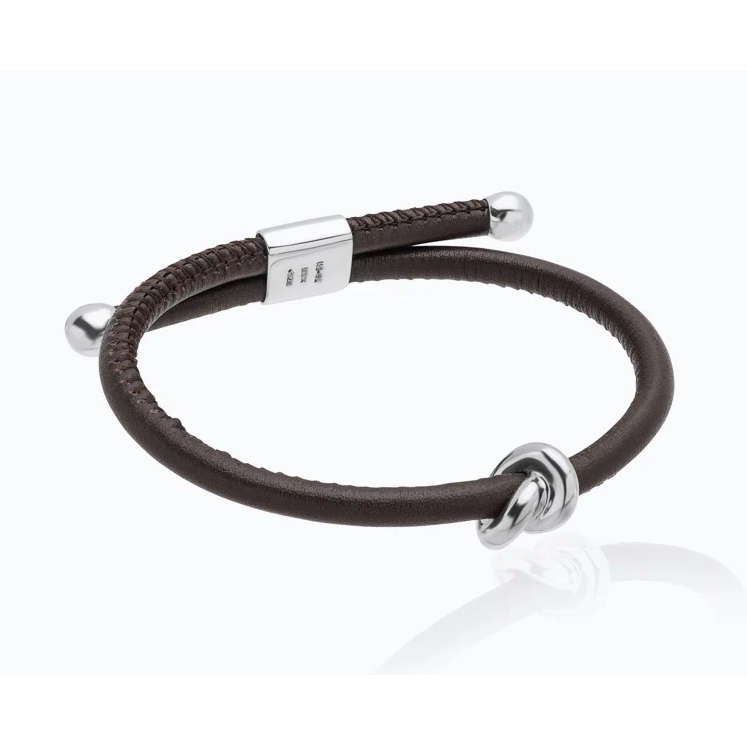 Tane Danu Sterling Silver and Brown Leather Bracelet in Medium