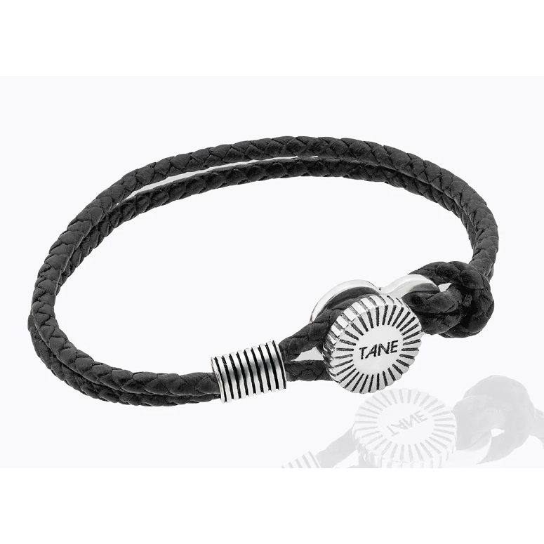 Tane Sun Sterling Silver and Black Leather Bracelet in Large