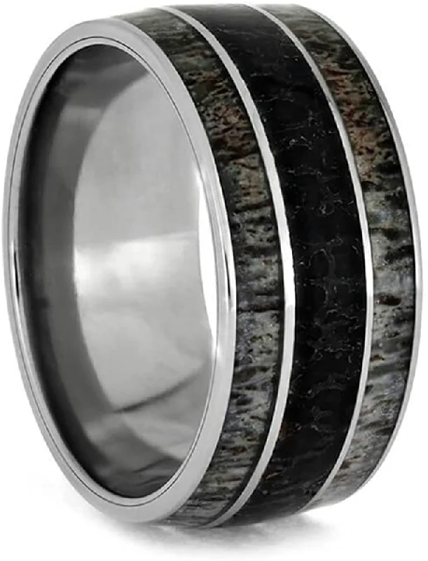 The Men's Jewelry Store (Unisex Jewelry) Deer Antler, Dinosaur Bone 10mm Titanium Comfort-Fit Wedding Band, Size 13.25