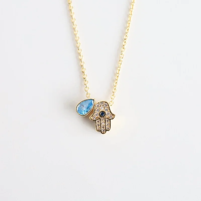 Gold Teardrop Hamsa Charm Necklace