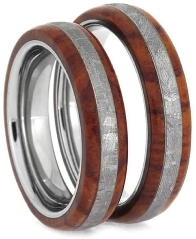 Tulipwood, Gibeon Meteorite 5mm Comfort-Fit Titanium Couples Wedding Bands Sizes M12-F6