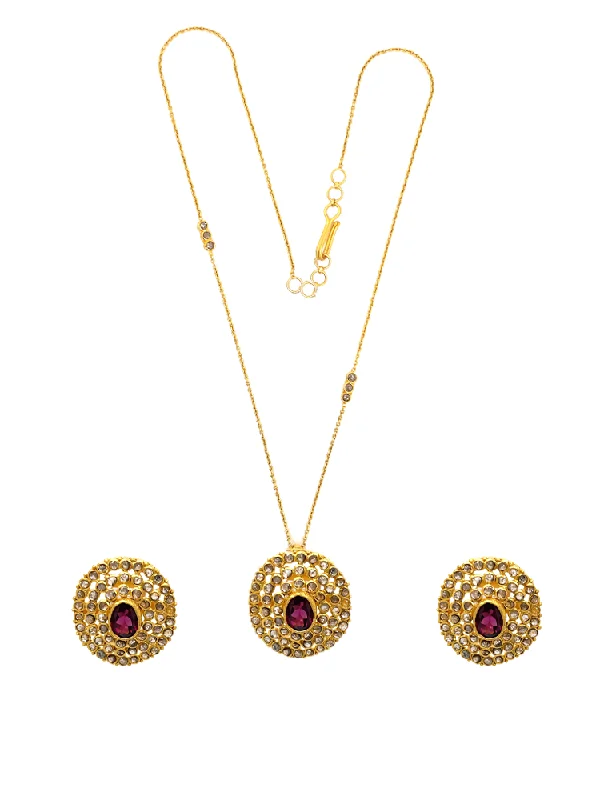 Uncut Diamond Pendant Set With Earring 22 Karat