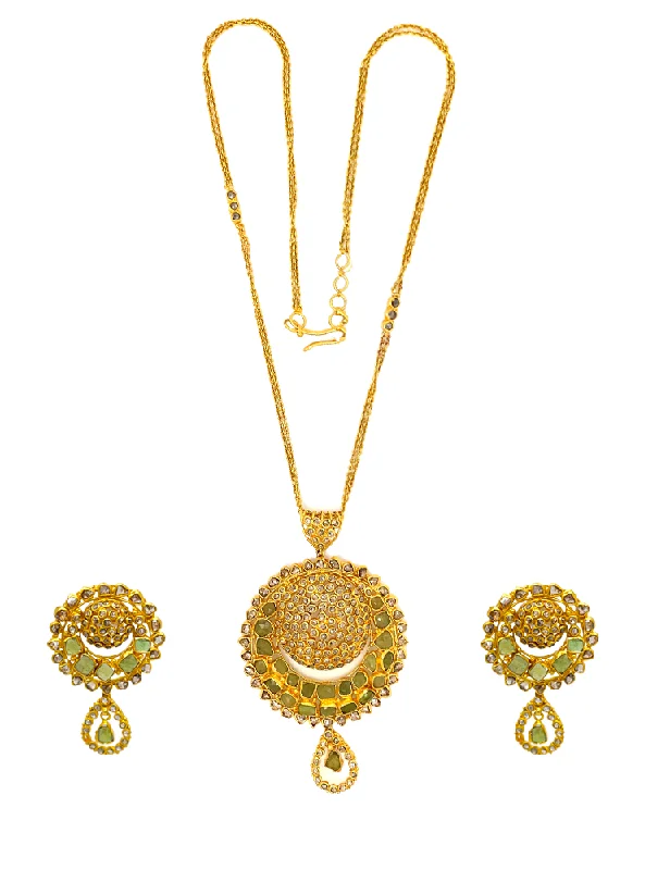 Uncut Diamond Pendant Set With Earring 22 Karat