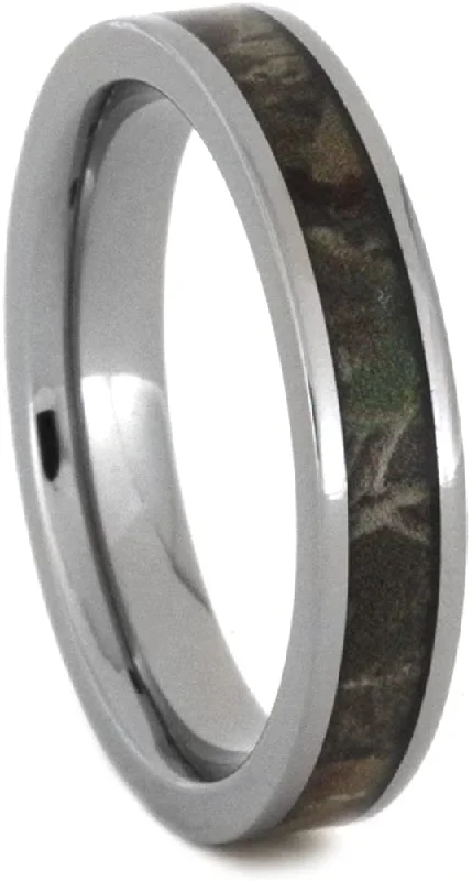 Woodland Camo 5mm Comfort-Fit Polished Titanium Wedding Band, Size 13.5