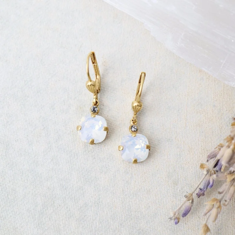 White Opal Drop Earrings - Gold Plate