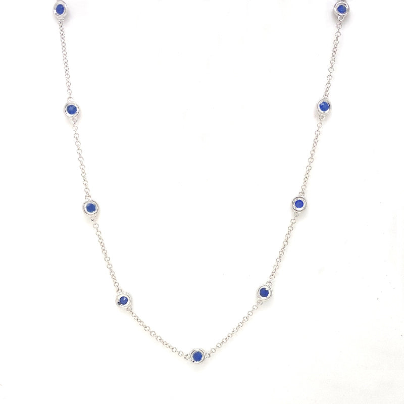 14K White Gold Blue Sapphire Station Necklace